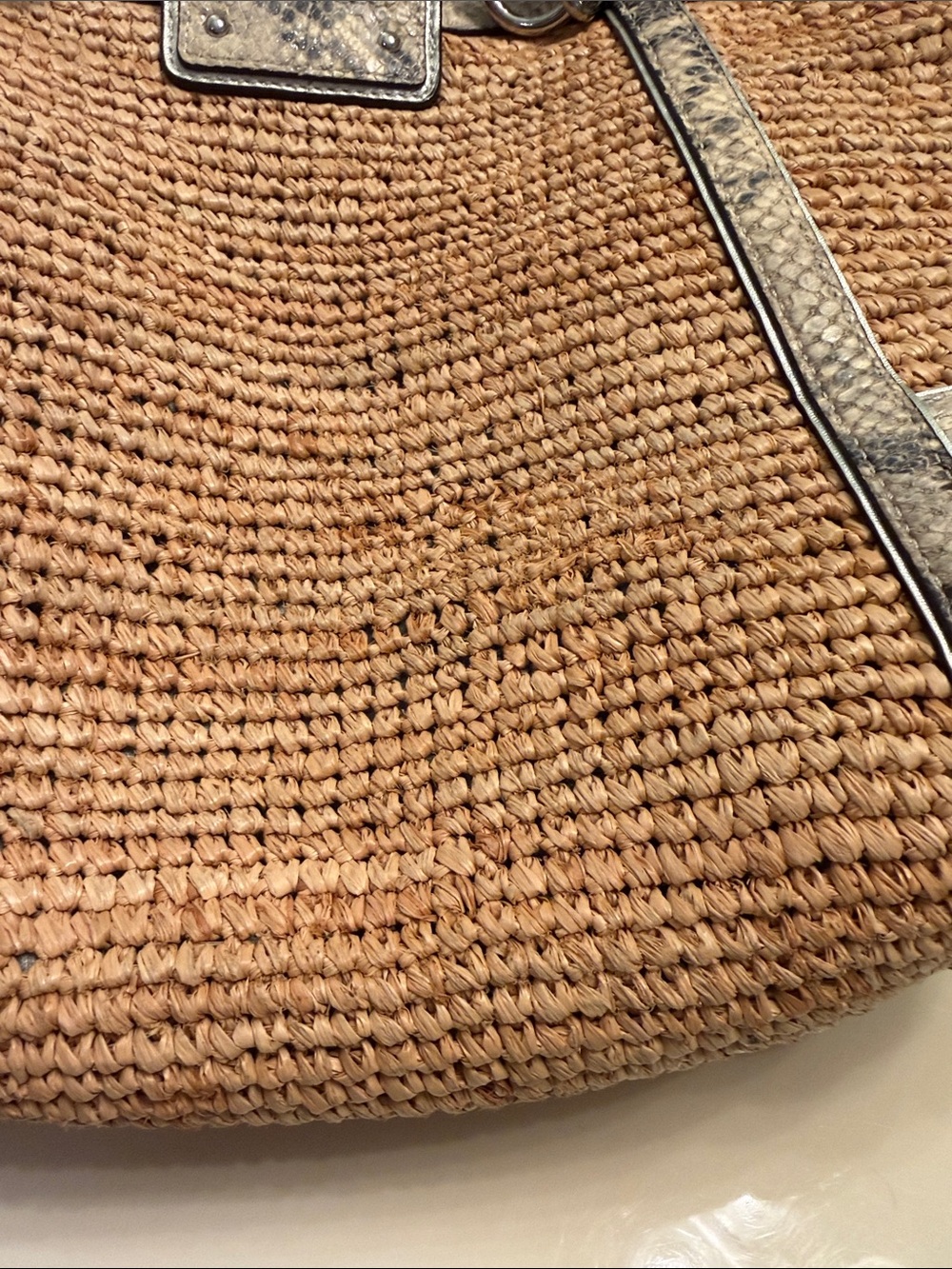 Coach Woven Straw Tote with Snake-Print Trim - Beige - Picture 10 of 11